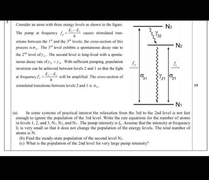 SOLVED: Consider an atom with three energy levels as shown in the ...
