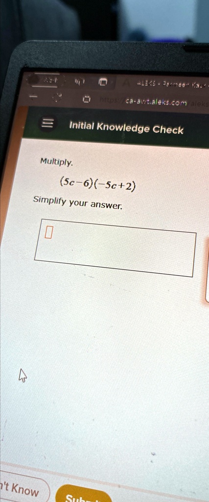 Multiply.
(5c - 6)(-5c + 2)
Simplify your answer.