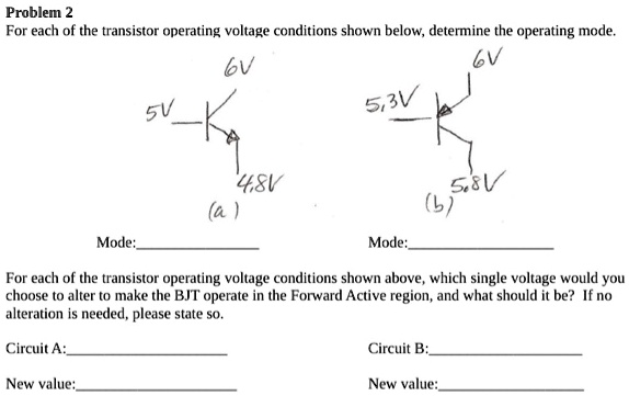 Problem 2: For each of the transistor operating voltage conditions ...