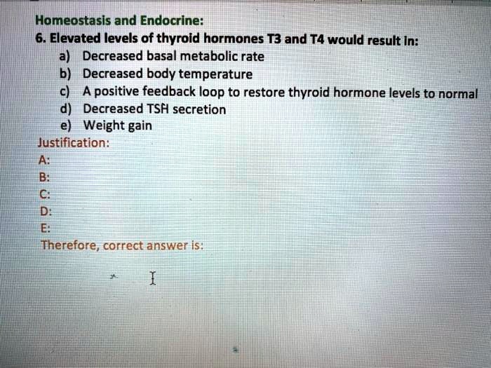 SOLVED Homeostasis and Endocrine 6. Elevated levels of thyroid