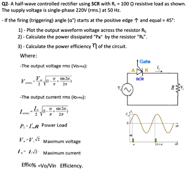 SOLVED: A Half-wave Controlled Rectifier Using SCR With R=100 Î ...