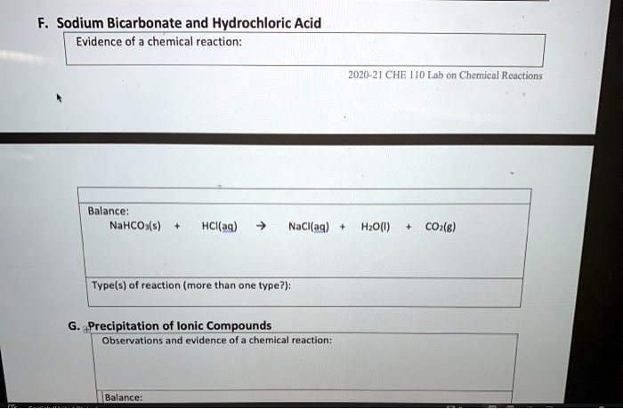 Solved Sodium Bicarbonate And Hydrochloric Acid Evidence Of Chemical Reaction 2020 21 Che Ho 6800