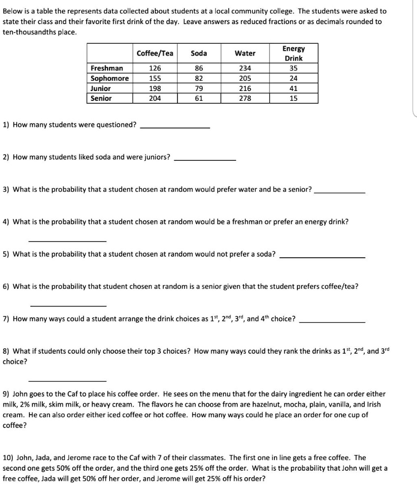 SOLVED: Below is a table the represents data collected about students ...