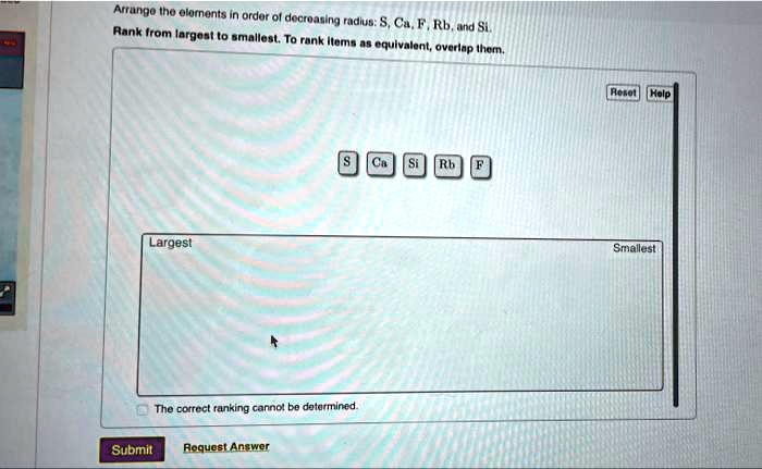 SOLVED: Arrange the elements in order of decreasing radius: S, Ca, F ...