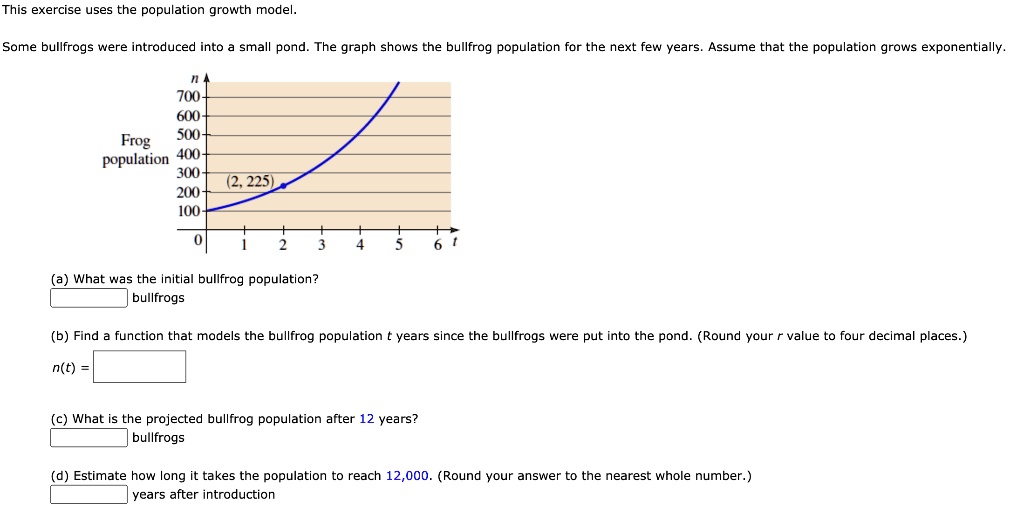 SOLVEDThis exercise uses the population growth model Some bullfrogs