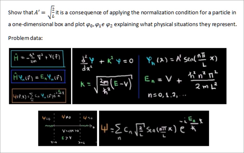 showthata it is a conseguence of applying the normalization condition for a particle in a one dimensional box and plot o e 2 explaining what physical situations they represent problem data v 75584