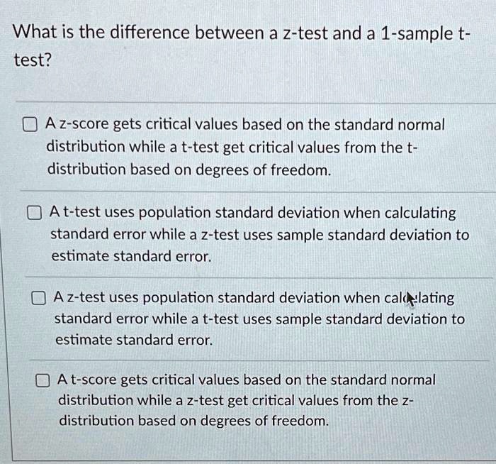 SOLVED What is the difference between a ztest and a 1sample ttest