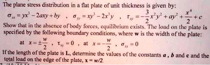 SOLVED: The plane stress distribution in a flat plate of unit thickness ...