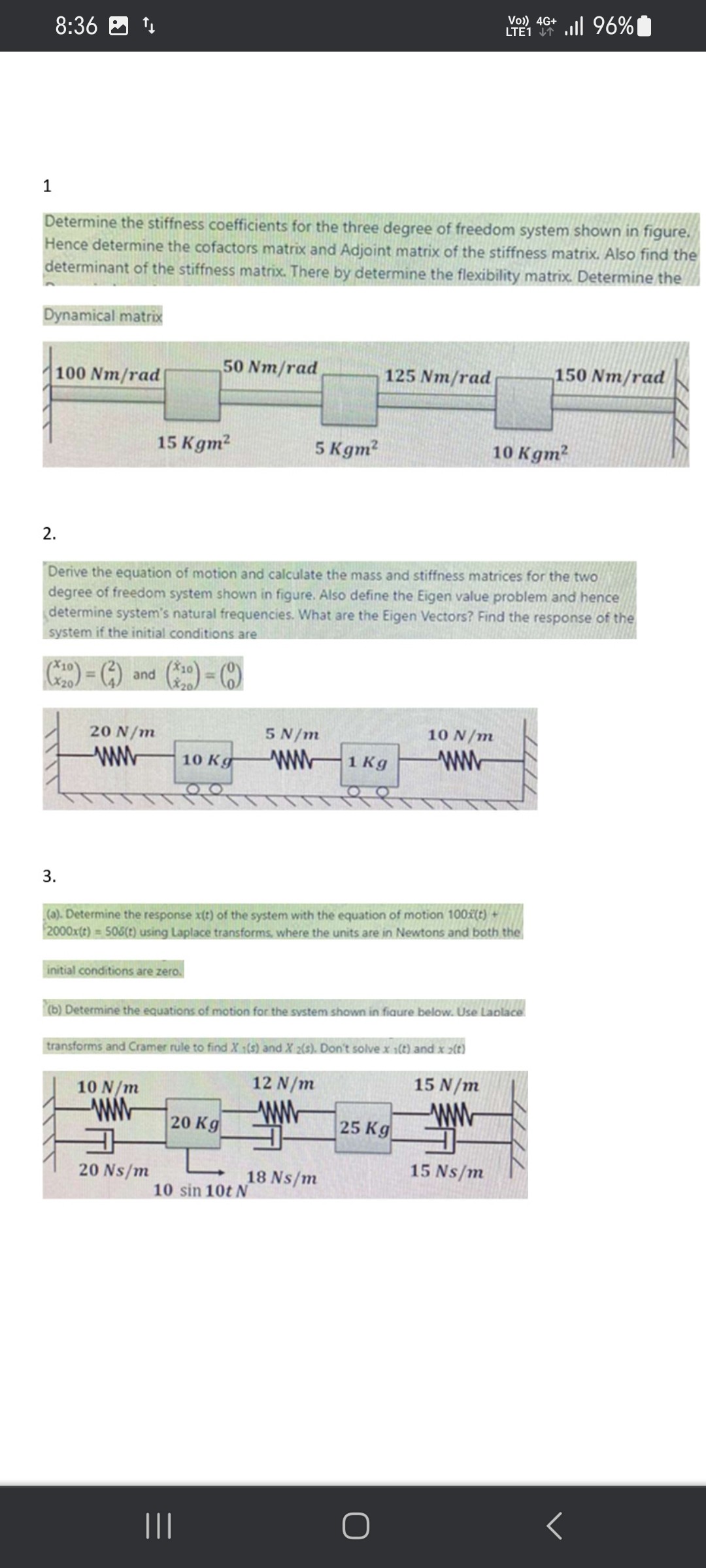 8:36 1 Determine the stiffness coefficients for the three degree of ...