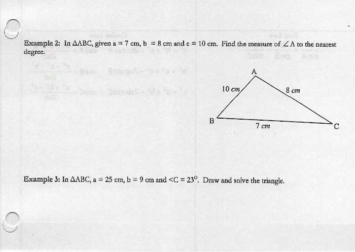 SOLVED: Example 2: In ABC, given AB = 7cm, BC = 8cm, and AC = 10cm ...