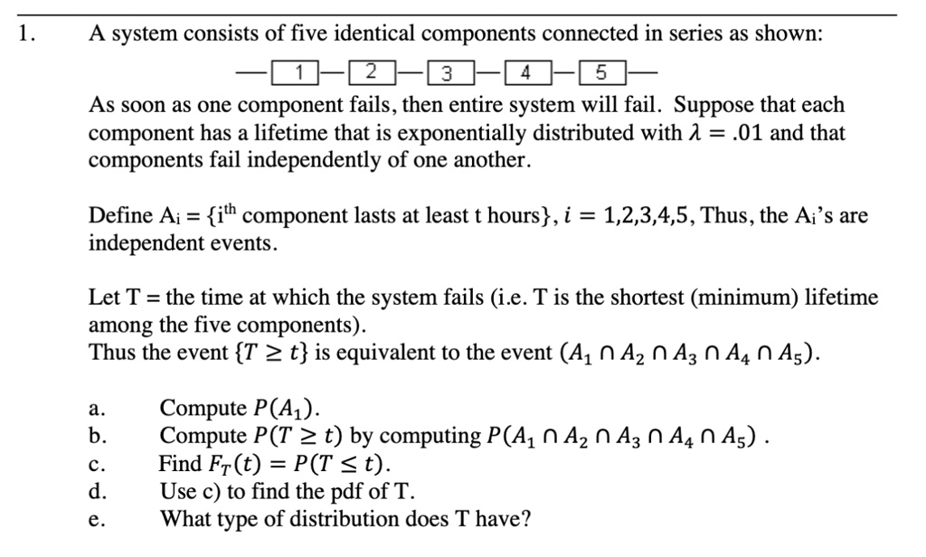 A system consists of five identical components connected in series as ...