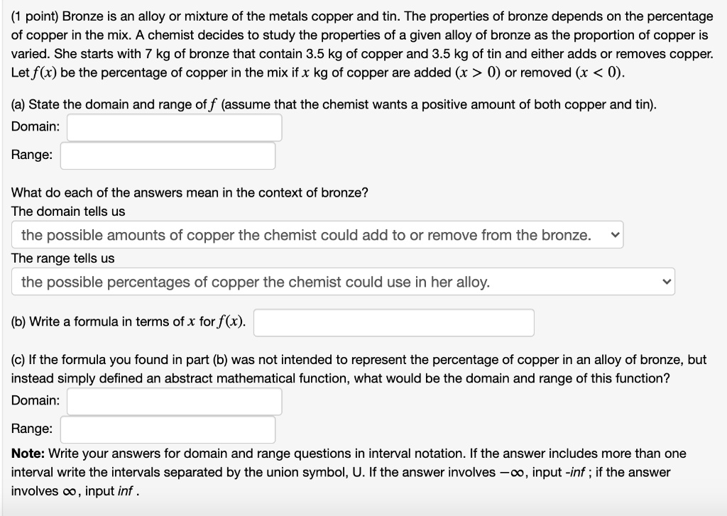 SOLVED point) Bronze is an alloy or mixture of the metals copper and