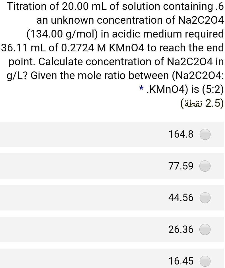 SOLVED Titration of 20.00 mL of solution containing 6 an unknown