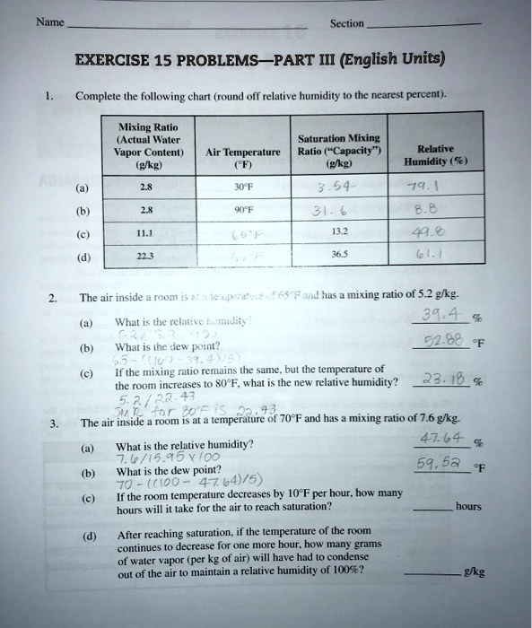 SOLVED: Name Section EXERCISE 15 PROBLEMS - PART III (English Units ...