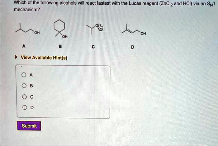 SOLVED: Which of the following alcohols will react fastest with the ...