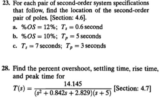 SOLVED: 23. For each pair of second-order system specifications that ...