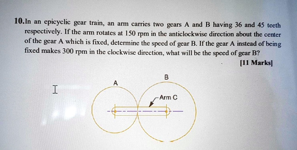 SOLVED: 10.In an epicyclic gear train, an arm carries two gears A and B ...