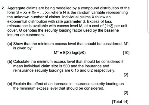 Aggregate claims are being modeled by a compound distribution of the ...