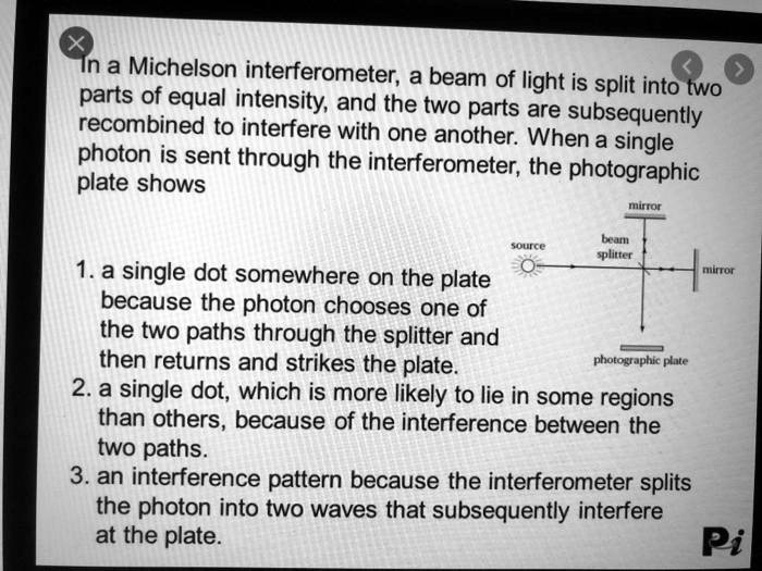 in a michelson interferometer a beam of light is split into parts of ...