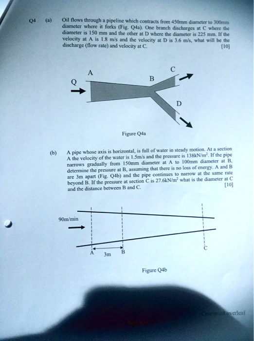 Q4 A Oil Flows Through A Pipeline Which Contracts From 450mm Diameter ...