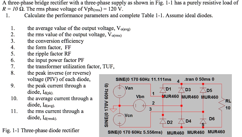 Solved A Three Phase Bridge Rectifier With A Three Phase Supply As Shown In Fig 1 1 Has A 6157