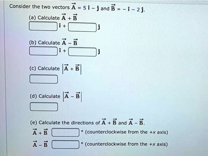 SOLVED: Consider The Two Vectors ^ = 5i - J Ad E = I - 2j (a) Calculate ...