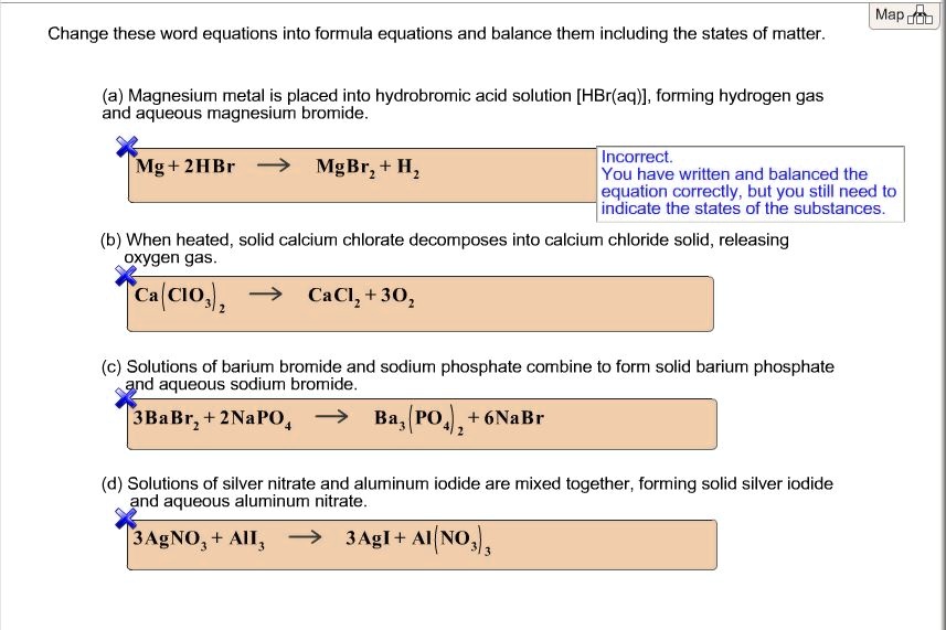 SOLVED Change these word equations into formula equations and balance
