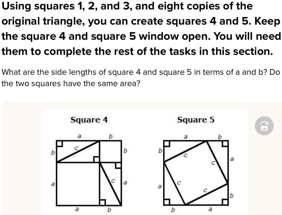 Solved Help Pls For Points And Brainliest Using Squares 1 2 And 3 And Eight Copies Of The Original Triangle You Can Create Squares 4 And 5 Keep The Square 4 And