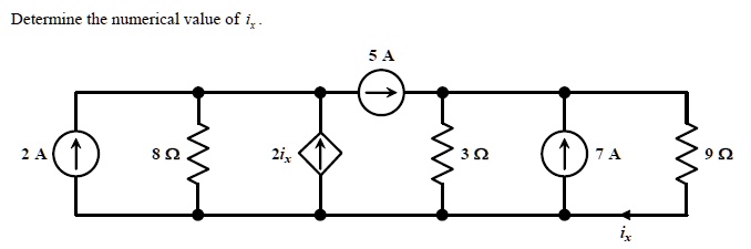 Determine the numerical value of ix.
2 A
5 A
8 ?
2ix
3 ?
7 A
9 ?
ix