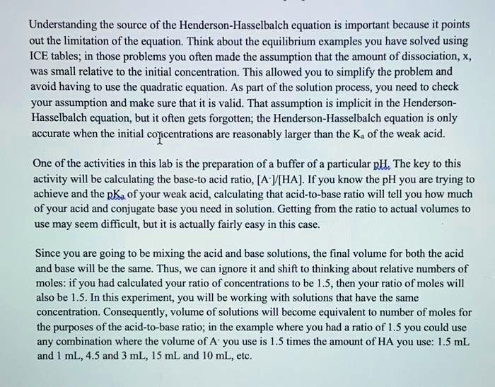 SOLVED Understanding the source of the HendersonHasselbalch equation