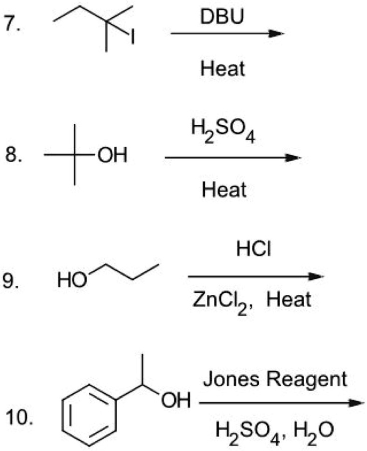 SOLVED: DBU 7 Heat H2SO4 OH 8 Heat HCl H2O 6 ZnCl2 + Heat Jones Reagent ...