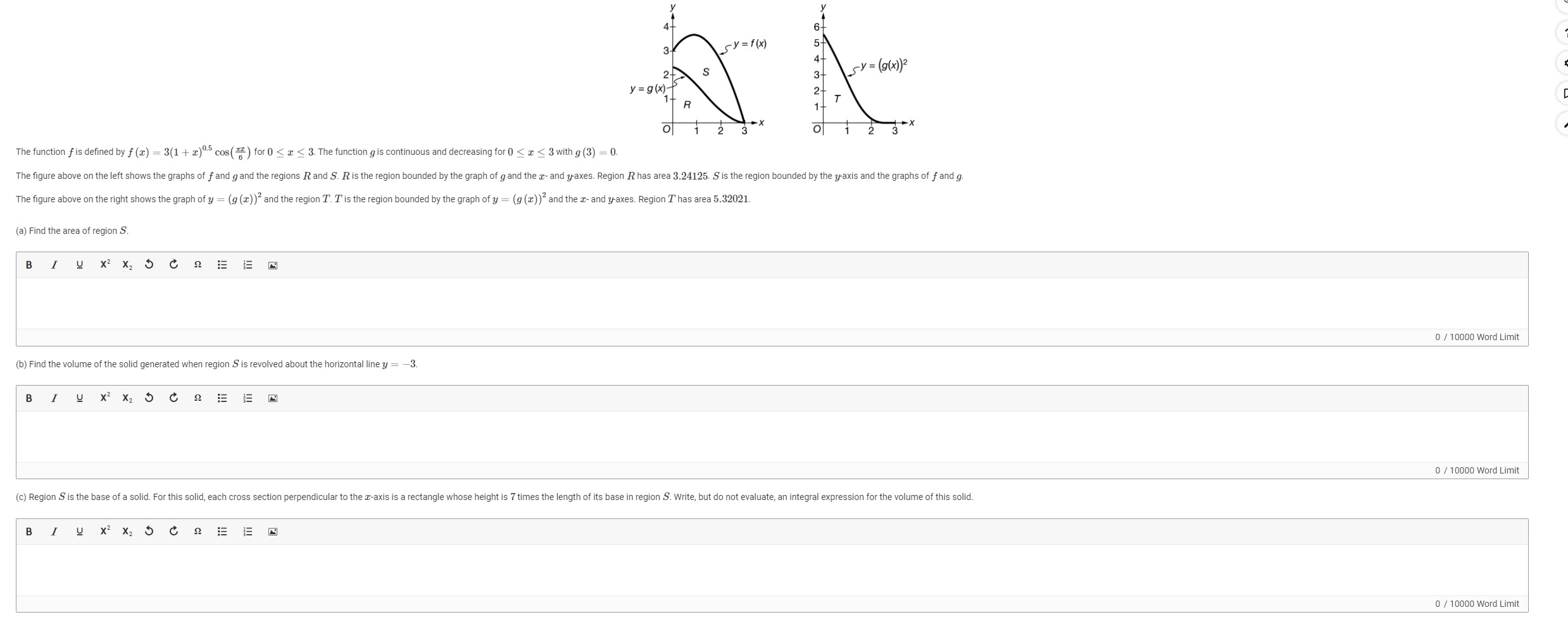 Solved The Function F Is Defined By F X 3 1 X 0 5 Cos Left Frac Pi X 6 Right For 0 Leq X Leq 3 The Function G Is Continuous And Decreasing