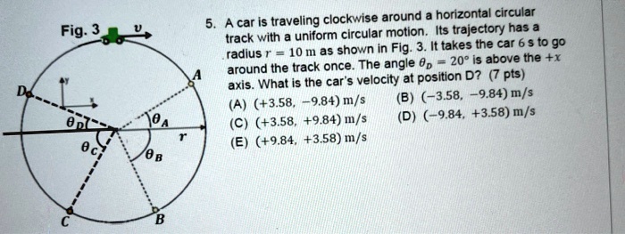 SOLVED: A car Is traveling clockwise around horizontal circular uniform ...