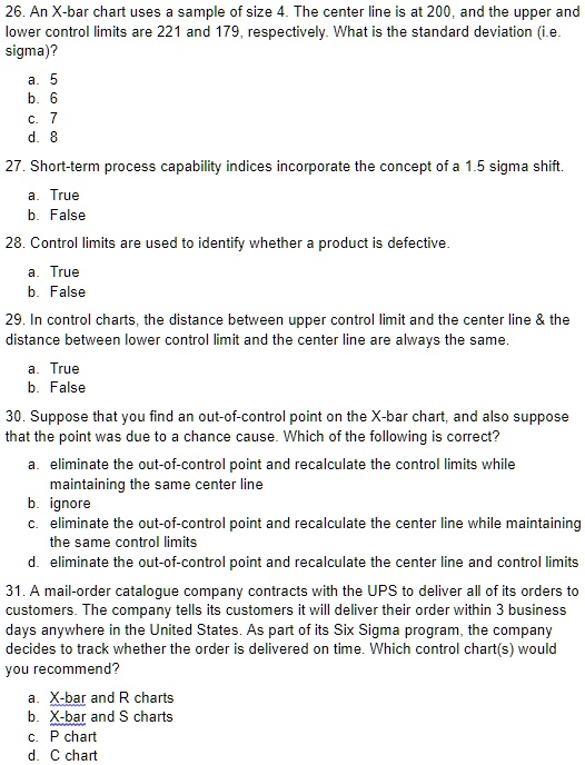 An Xbar chart uses sample of size The center line at… SolvedLib