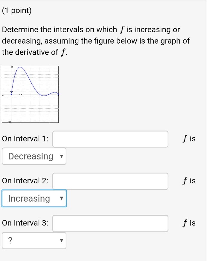 SOLVED: (1 point) Determine the intervals on which f is increasing or ...