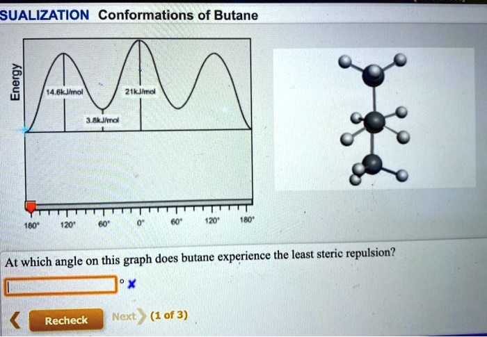 sualizationconformations of butane 6 14 6kjanal 21 ld 1mjua at which angle on this graph does butane experience the least steric repulsion recheck naxt 1 of 3 92581