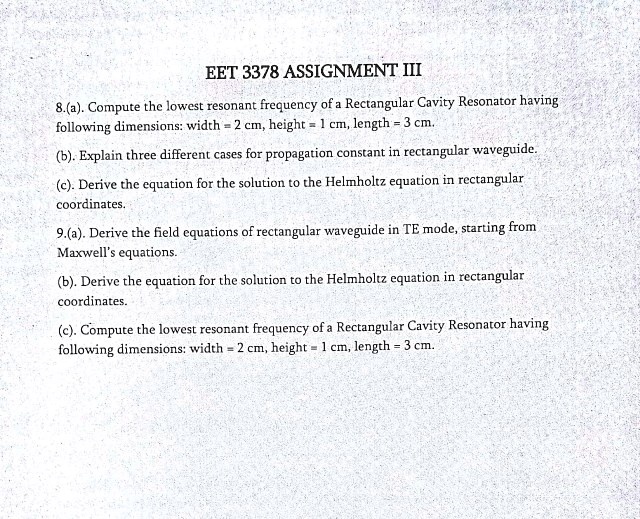 SOLVED EET3378 ASSIGNMENTIII the lowest resonant frequency