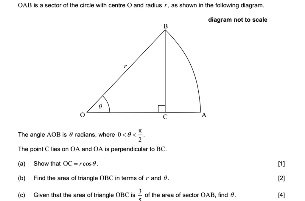 solved-oab-is-a-sector-of-the-circle-with-centre-0-and-radius-as-shown