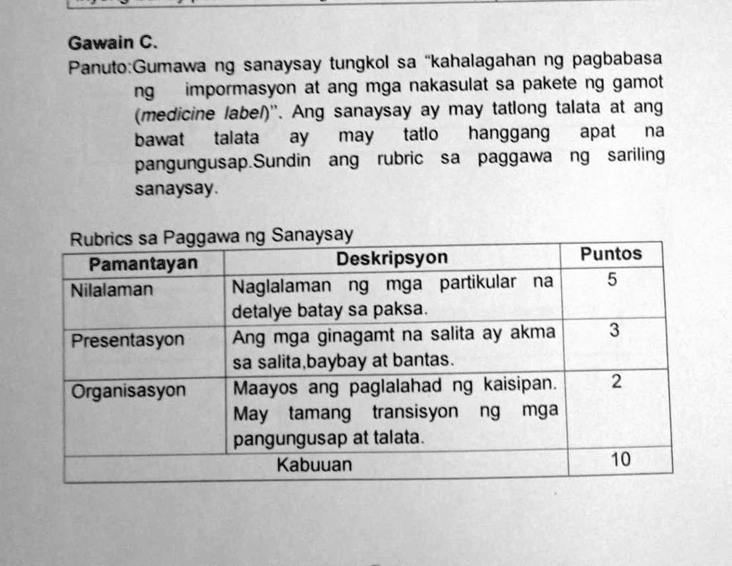 Solved Pakitulung Nmn Po O Please Gawain Panuto Gumawa Ng Sanaysay