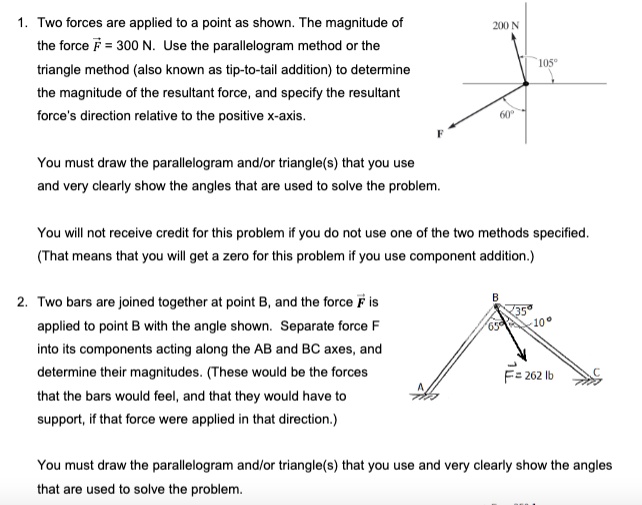 SOLVED: Two forces are applied to a point as shown. The magnitude of ...