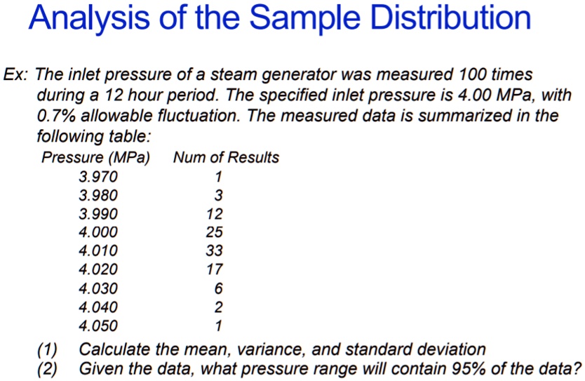 SOLVED: Analysis of the Sample Distribution Ex: The inlet pressure of a ...