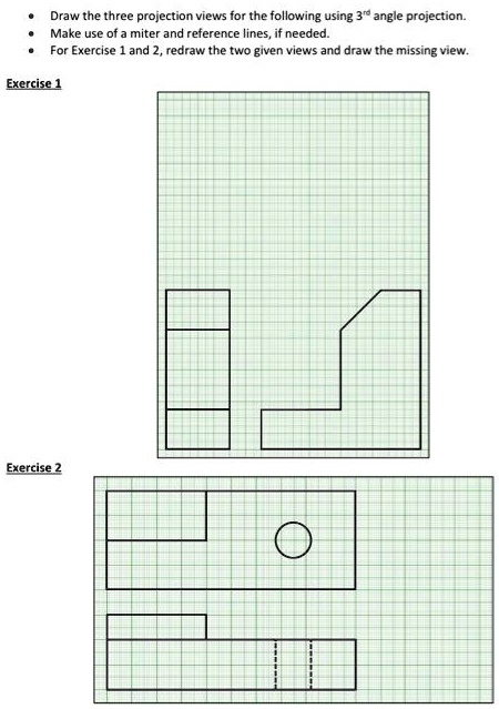 SOLVED: Draw the three projection views for the following using 3 ...