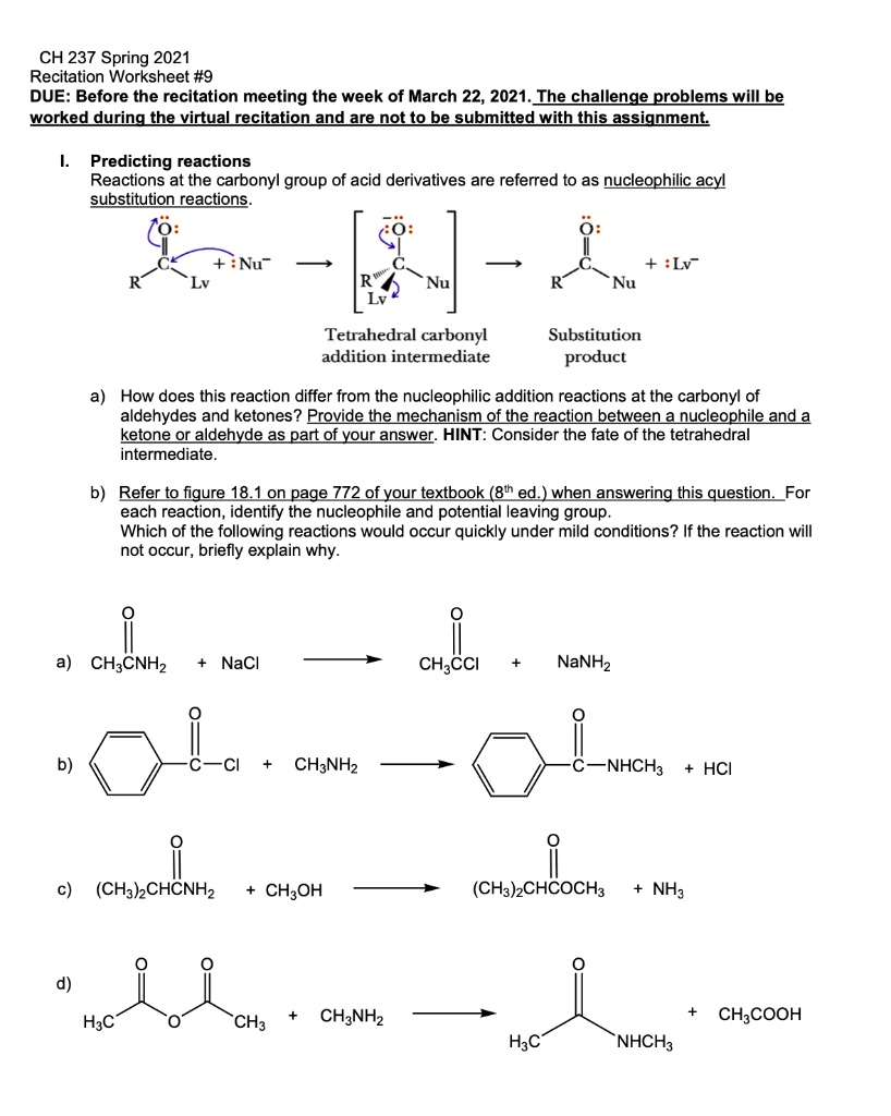 Solved: Ch 237 Spring 2021 Recitation Worksheet #9 Due: Before The 