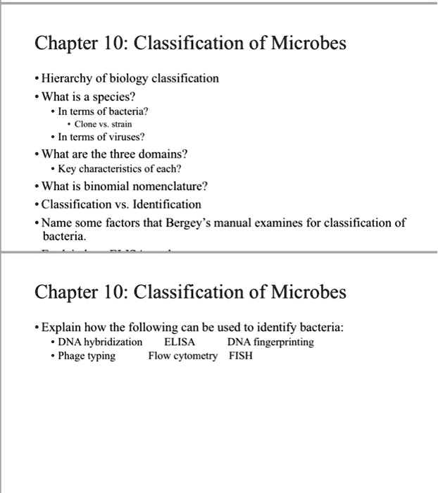 Chapter 10: Classification of Microbes • Hierarchy of biology ...