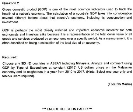 Question 2 Gross domestic product (GDP) is one of the most common ...