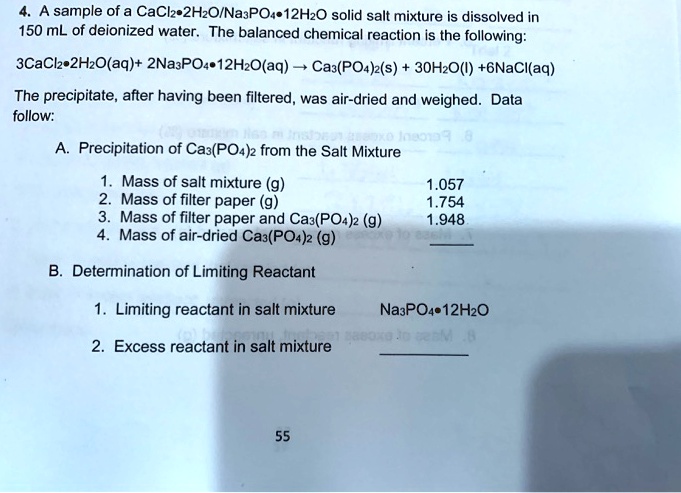 Solved A Sample Of A Cacl2 2hzonaspo412h20 Solid Salt Mixture Is Dissolved In 150 Ml Of 6561