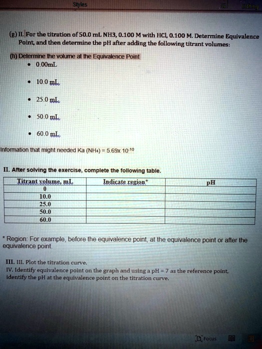 SOLVED (B) IL For the titration 0f 50.0 mL NH3,0.100 Mwith HCL 0.100 M