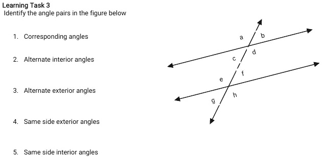 Learning Task 3 Identify the angle pairs in the figure below 1 ...