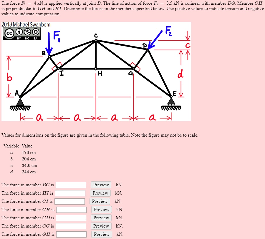 SOLVED: The force F = 4 kN is applied vertically at joint B. The line ...