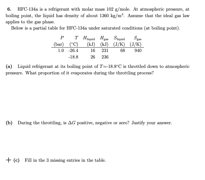 SOLVED HFC134a is a refrigerant with a molar mass of 102 g/mol. At